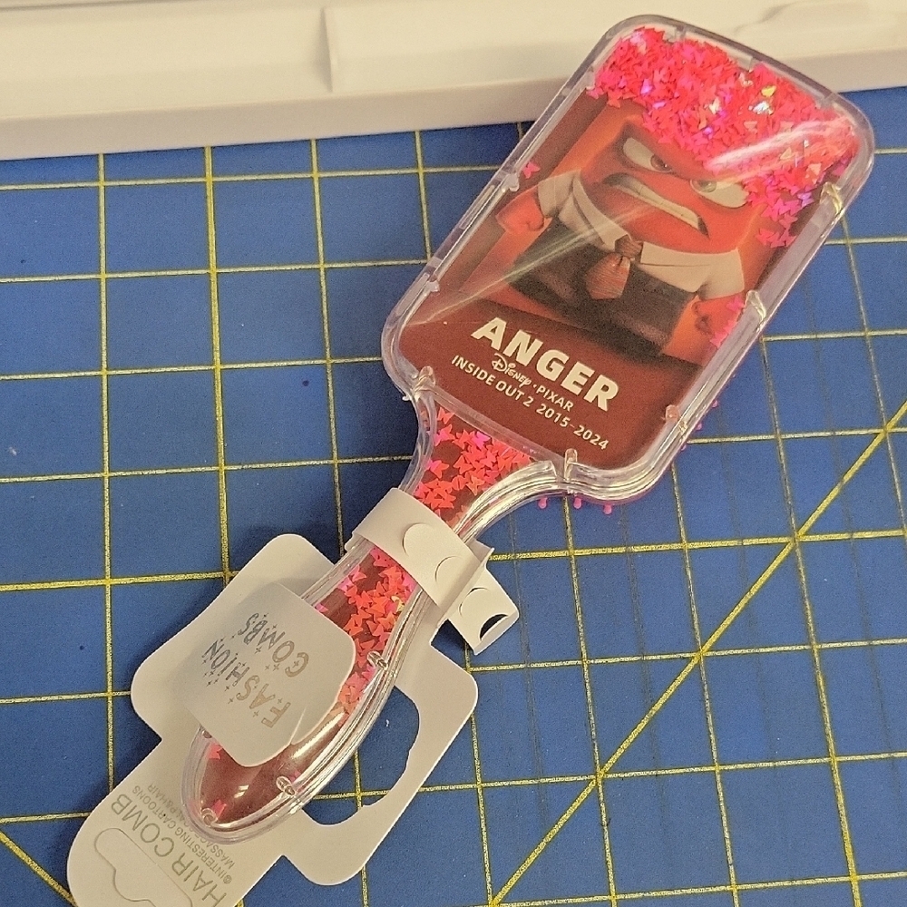 Inside Out 2 2015-2024 Anger Hair Brush with Pink Butterfly Glitter NIP
